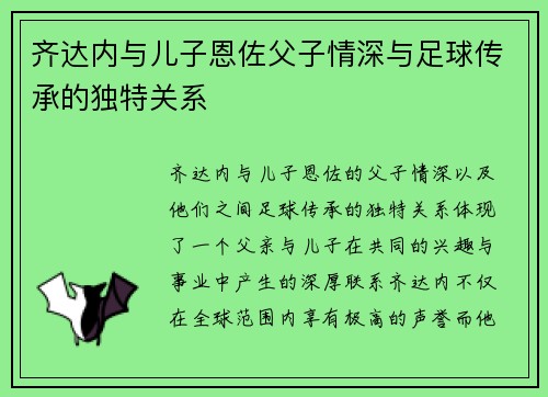 齐达内与儿子恩佐父子情深与足球传承的独特关系
